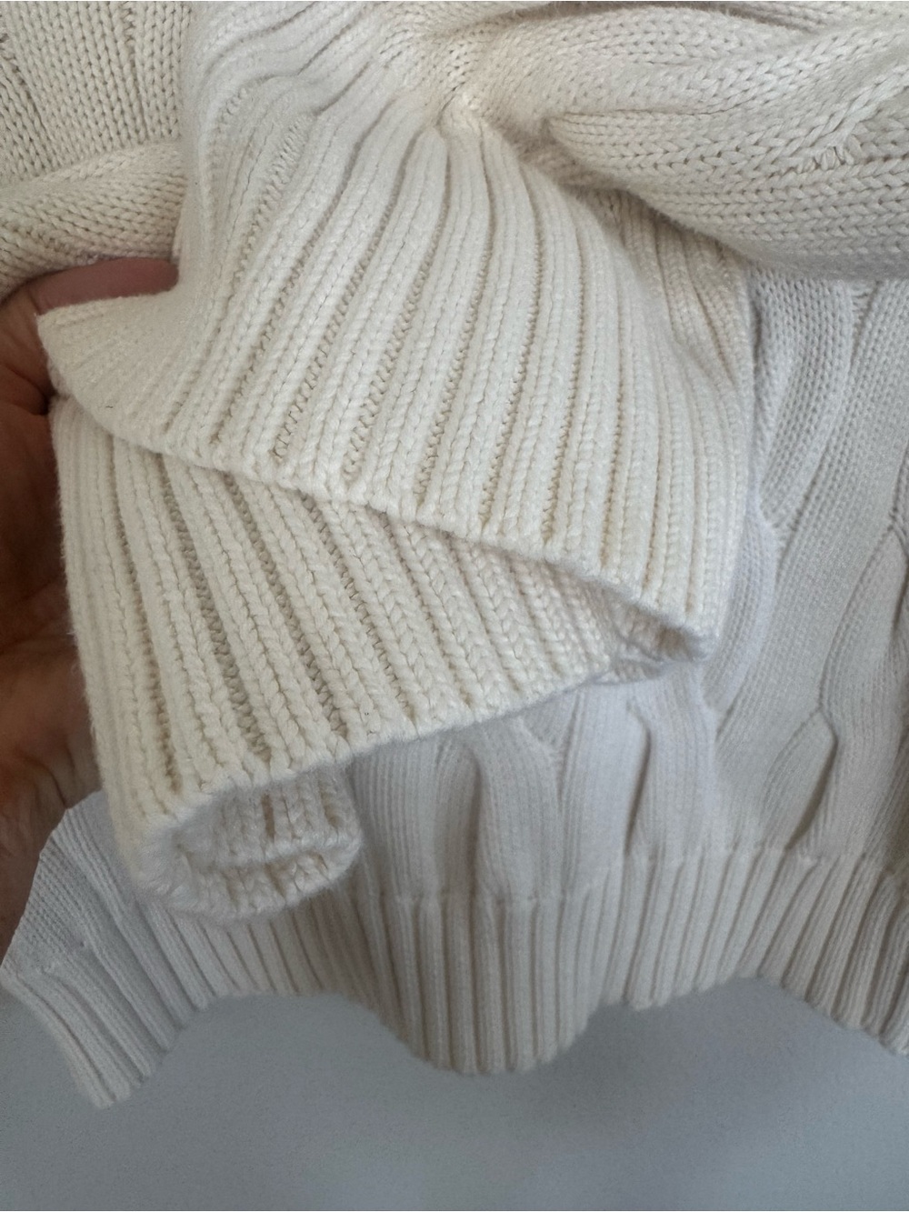 Polo by Ralph Lauren Cream Cable Knit Cotton Sweater Pony Logo Preppy Small - Picture 9 of 11